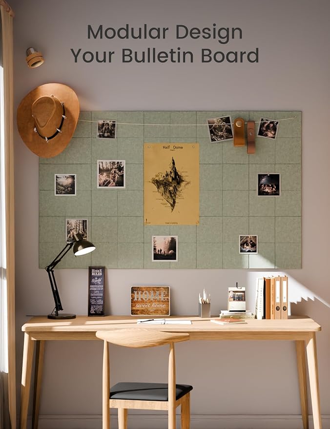 Large Felt Bulletin Board 48" x 36", 12-Pack 4-Compartment Wall Organizer, Cork Board Alternative with 70 Removable Adhesive Tabs, Modular Felt Panels for Home Office, Classroom and Study-Sage