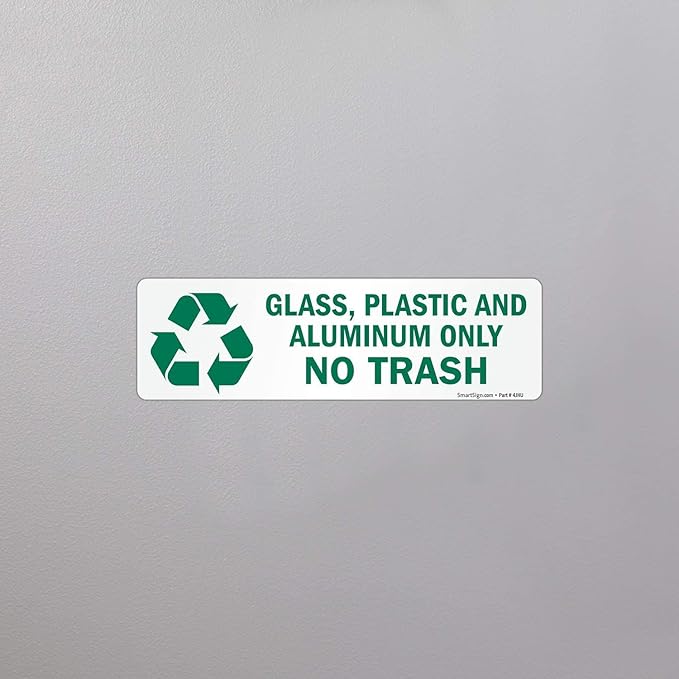 SmartSign Glass, Plastic and Aluminum Only No Trash Pack of 5 Recycle Labels | 3" x 10" Laminated Vinyl, Made in USA