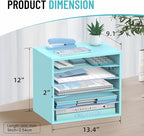 SHARKWOODS 5-Tier Wood Desk Organizer, Paper Tray Organizer for Desk with Adjustable Storage Shelves, Desktop File Organization Paper Sorter Mail Holder for Office Home Classroom, Blue