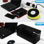 Power Strip Hider Box - Wire Storage Box for Extension Cord, Power Strips, and Surge Protector Wire Management. Cable Management Floor Outlet Hider Box (Large and Medium Sizes, Black)