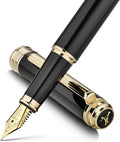MCNTEIK 317 Fountain Pen,Stunning Luxury Black Piano Lacquer,18K Gilded Nib(Fine),Gorgeous 24K Gold Finish, Ink Converter,Fancy Gift for Men&Women-Elegant,Executive,Office,Nice Pens for Writing