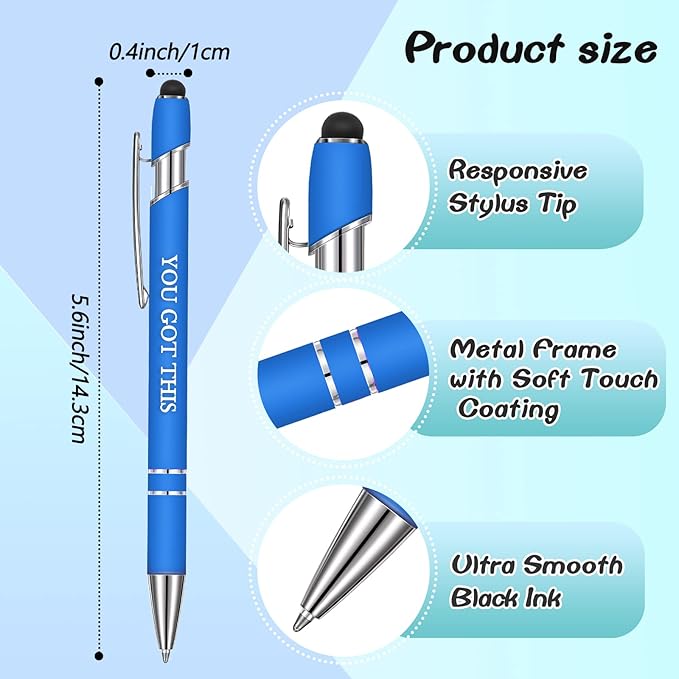 Zonon 12 Pcs Inspirational Pens Bulk Funny Ballpoint Pen with Stylus Tip Motivational Gifts for Valentine's Day Teacher Coworkers Nurse School Office Supplies(Rainbow Colors,Classic Style)