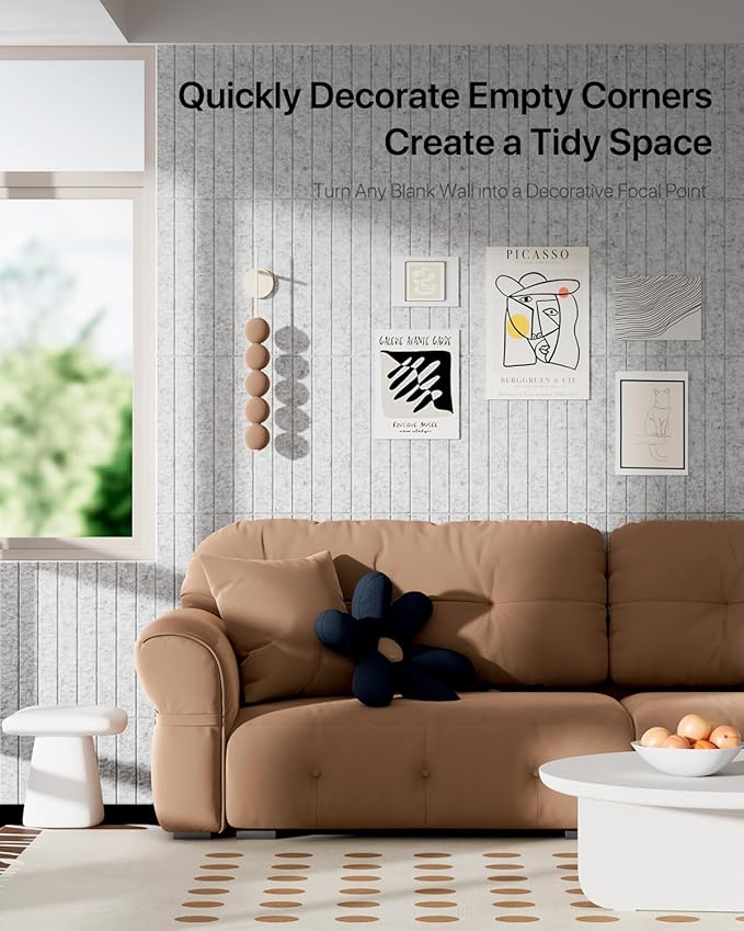 Soundsbay Large Cork Board, 47"x35" Slat Bulletin Board Alternative, 12-Pack Cork Boards for Walls, 60 Adhesive Tabs, Felt Wall Tiles for Home Office Classroom Pin Board