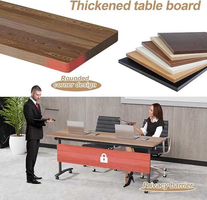 Conference Table Flip Top Mobile Conference Room Tables,Folding Conference Table with Wheels,Large Meeting Training Seminar Table Saving Space for Office Classroom(8B,55.1'')