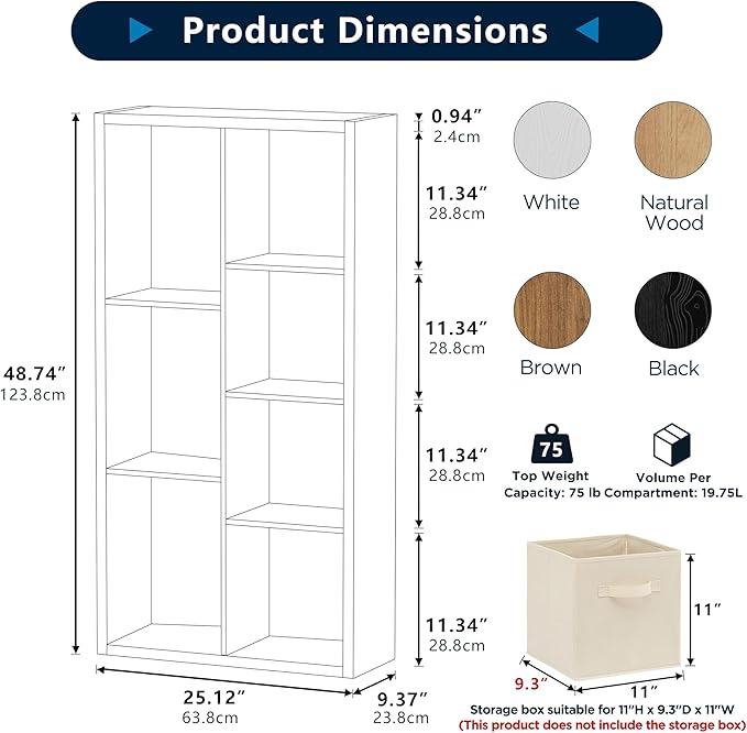 Jpiziso 7 Cube Storage Organizer, Cube Shelf with Heavy-Duty Thick Boards, 25.12" L x 9.37" W x 48.74" H, Smooth Easy-Clean Panels, Simple Assembly, for Living Room Bedroom Office, Natural-Oak