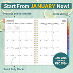 SUNEE 2026 Appointment Book, Quarter-Hourly, Weekly & Monthly - from January 2026 - December 2026, 6.4"x8.3" Weekly Planner, Flexible Cover, Note Pages, Pockets, Bookmark, Green Wildflowers