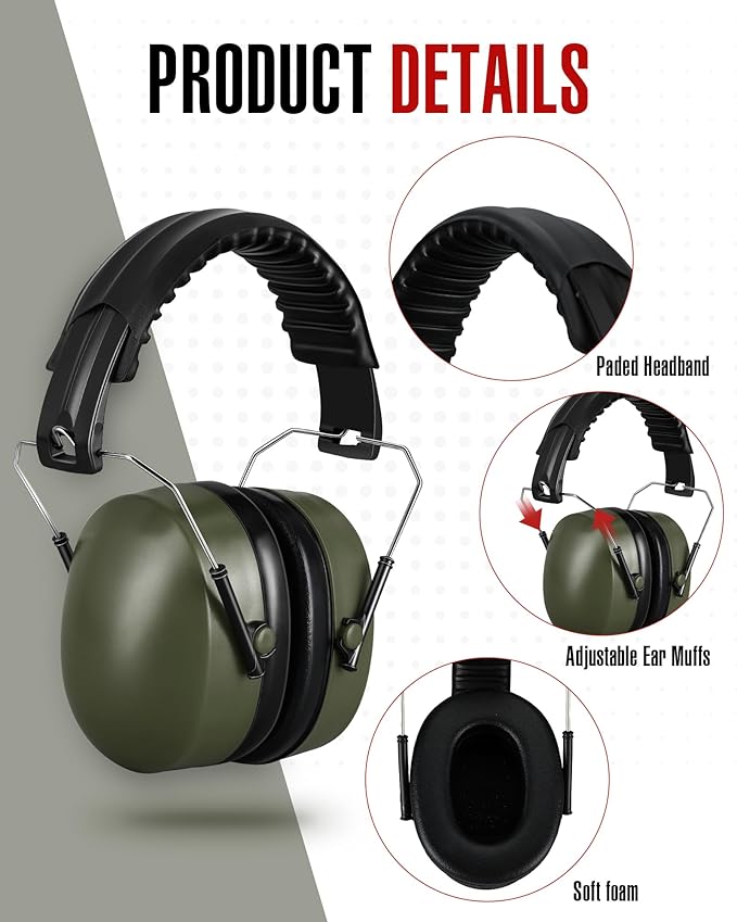 Copkim 12 Pcs Hearing Protection Ear Muffs NRR 28dB Noise Reduction Headphones Shooting Ear Protection Earmuffs (Army Green)