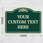 Custom Decorative Sign, Personalized Metal Sign for Business, Driveway, Home, Airbnb, Office Door Plaque, Green Background Sign 14x10 Inches, ACM, Fade Resistant, Made in USA by Sigo Signs