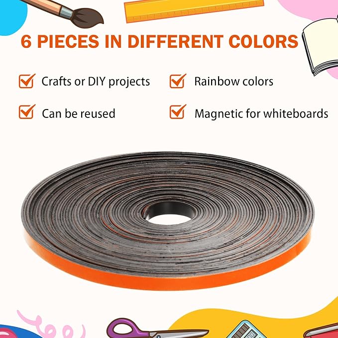 AmazingSpark Magnetic Tape Roll Thin Strips, 0.39 Inch x 33 Feet Magnetic Board Dividers Whiteboard Graphic Decorative Tape Marking Line for Classroom Office Art Accessories(Orange)