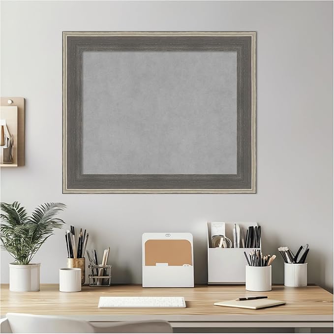Amanti Art Grey Framed Magnetic Board 21x25 Small Vision Board for use with Magnets, 100% Metal Sheet to Display Items as Office Decor or for Home Organization in mudroom, Kitchen or Kids Room