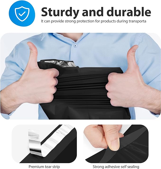 Fuxury 500 Pcs 12x15.5" Poly Mailers,Black Shipping Bags Bulk for Clothing,Strong Adhesive Sealing, Waterproof, Tear-resistant Postal Mailing Poly Bags for Books,Accessories,Business