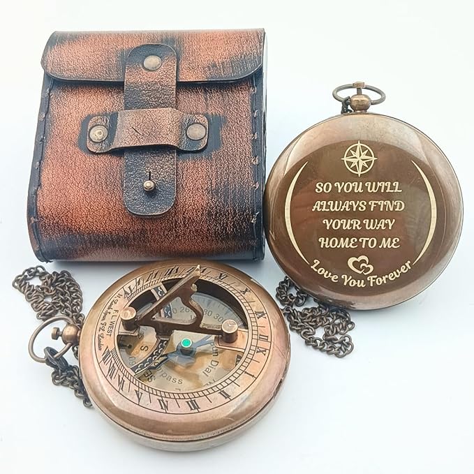 DAYOLX So You Can Always find Your Way Back to Me - Personalized Sundial Compass - Luxury Gift - Anniversary Sundial Compass - Brass Personalised Gifts for Men with Engraved Message, 3 inch