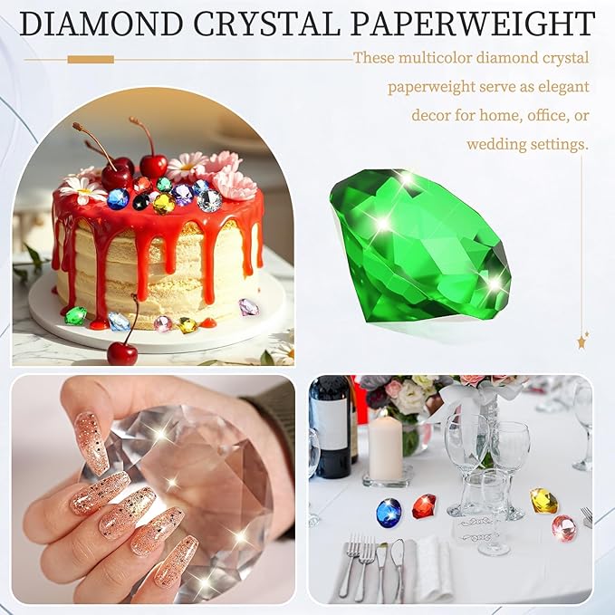 PATIKIL 8 Pcs Diamond Crystal Paperweight, 40mm / 1.57 Inch Crystal Paperweight Paper Weight for Home Office Desktop Table Decor Wedding Party Jewelry Ornaments, Green