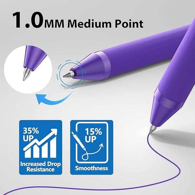 JIMMIDDA 52 Pcs Pens Bulk - 1.0MM Ballpoint Pens Purple Ink | Medium Point Smooth Writing, No Bleed Retractable Ball Point Pen for Office School (Purple - 52Pcs)