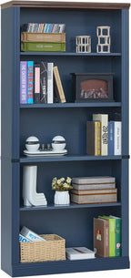 RWYHG 70" Blue Tall Bookshelf Set of 2,5-Tier Thick Wooden Book Shelf with Adjustable Shelves,Free Standing Farmhouse Bookcase with Open Display Storage,Floor Vintage Bookshelves for Living Room