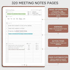 EMSHOI Meeting Notebook for Work with Action Items - 320 Pages B5 Thick Project Planner Agenda Organizer Work Notebook for Women Men Office Business Notes, PU Leather Hardcover, 7.5" x 10", Coffee