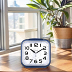 Tinload 5.5" Large Analog Alarm Clock Silent Non Ticking, Gentle Wake, Beep Sounds, Increasing Volume, Battery Operated Snooze and Manual Light, Easy Set, Blue