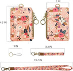 Blooming Flower Badge Holder with Lanyard, Women's Lanyard Wallet, Id Badges Holder for Nurse, Teacher, Student, Office (Pink Floral)