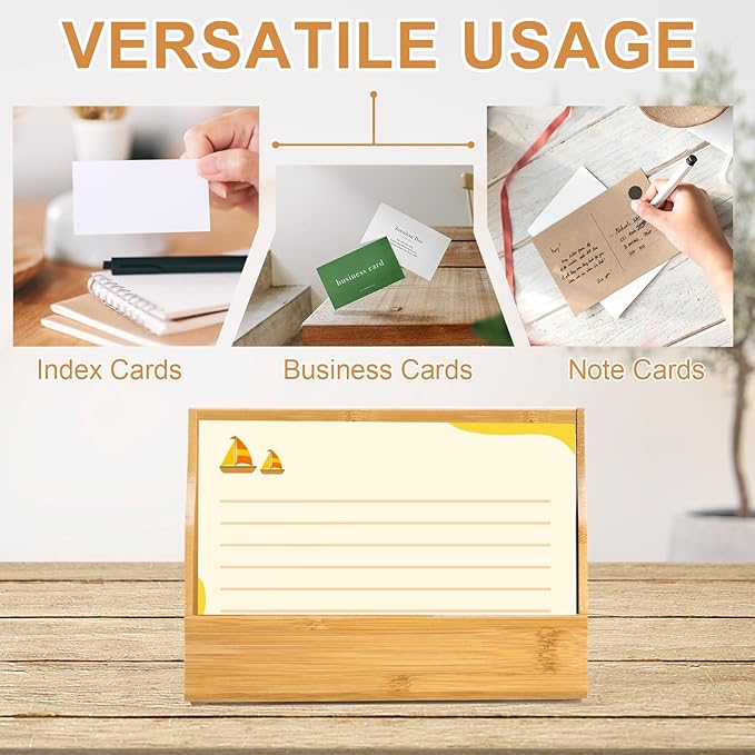 SHIQIKEJIPTY 2 Pack Wood Index Card Holder 4x6 Inch Index Card Box Notecard Box Business Cards Organizer Post Cards Case Display Stand for Business Desk Office Home School Holds 300 Sheets