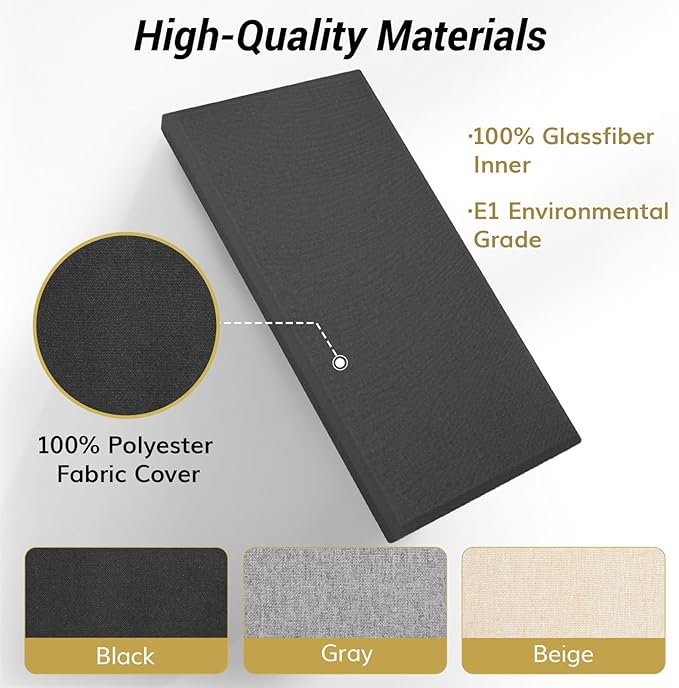TONOR 4 PCS Large Acoustic Panel, 23.6″ * 11.8″ * 2.05″ 3D Fiberglass Sound Proof Panel with Full Self-adhesive, Decorative Echo Absorbing Wall Panel, for Studio, Living Room, Home, Office, Black