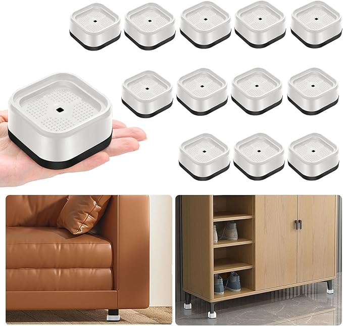 shouwuhho 12 Pack Furniture Risers Adjustable Bed Risers Heavy Duty Lifts Height 1", Square Stackable Bed Risers 1, 2 or 3 Inch for Desk Leg Table Couch Sofa Chair Bed Frame Legs Dorm, White