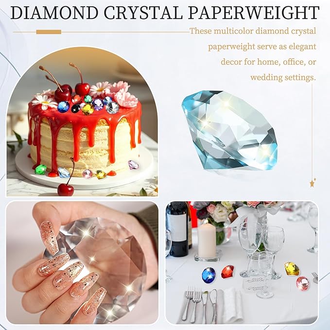 PATIKIL 5 Pcs Diamond Crystal Paperweight, 30mm / 1.18 Inch Crystal Paperweight Paper Weight for Home Office Desktop Table Decor Wedding Party Jewelry Ornaments, Lake Blue