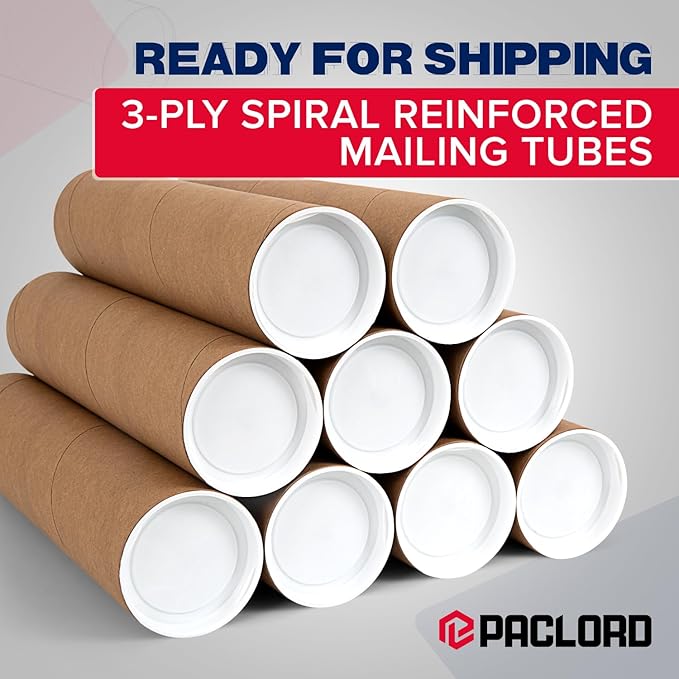 2" x 20" Reinforced Kraft Paper Mailing Tubes, Pack of 10 Tubes with 2 Caps Each – USPS Approved Poster Tube – Made in USA Cardboard Tube for Shipping and Storing Posters, Prints, Artwork, Documents