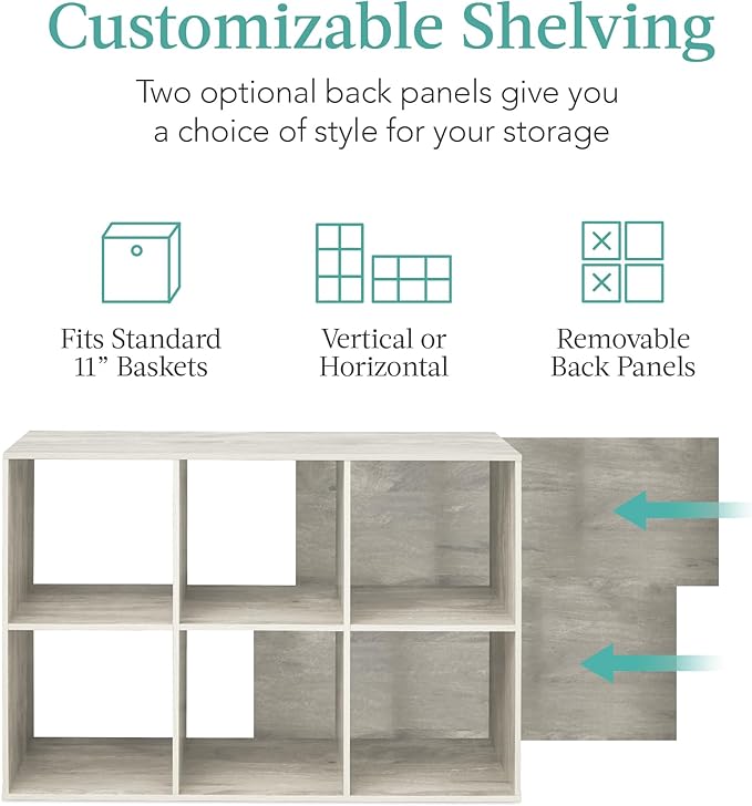 Best Choice Products 6-Cube Storage Organizer, 11in Shelf Opening, Bookcase, Display Shelf, Customizable w/ 3 Removable Back Panels – Whitewash