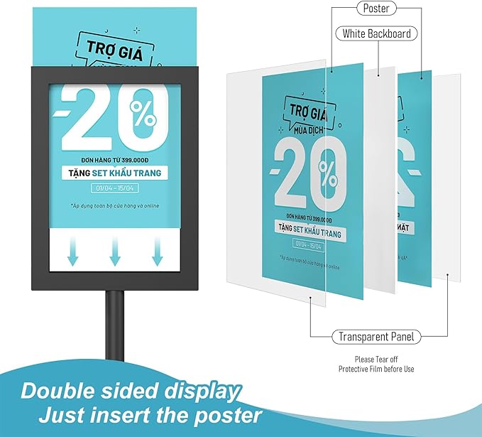 Relx Adjustable Outdoor Sign Holder Stand for Display - Floor Sign Stand with Base for Business Retail Events 8.5x11 inches