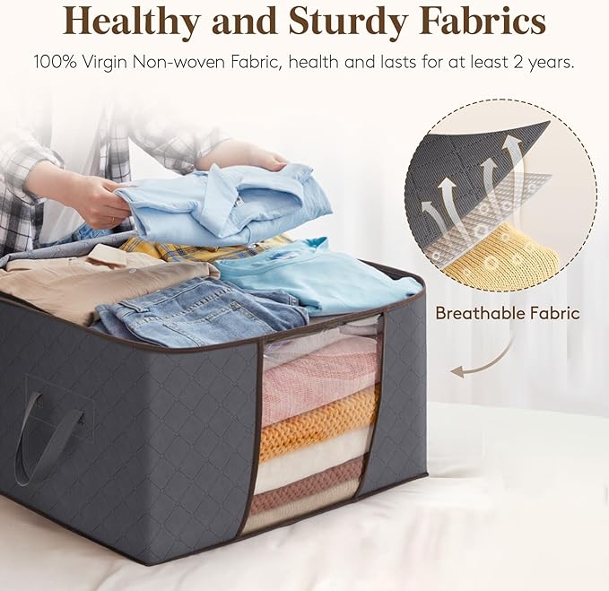 Lifewit 4 Pack Foldable Clothes Storage with Clear Window and Reinforced Handles for Clothing, Bedding, Gray