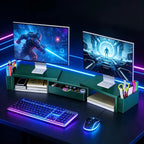 Spacrea Metal Desk Organizers and Accessories, Dual Monitor Stand Riser with Drawer and 2 Pen Holders, Desk Accessories & Workspace Desktop Organizers for Office Supplies (Dark Gree)