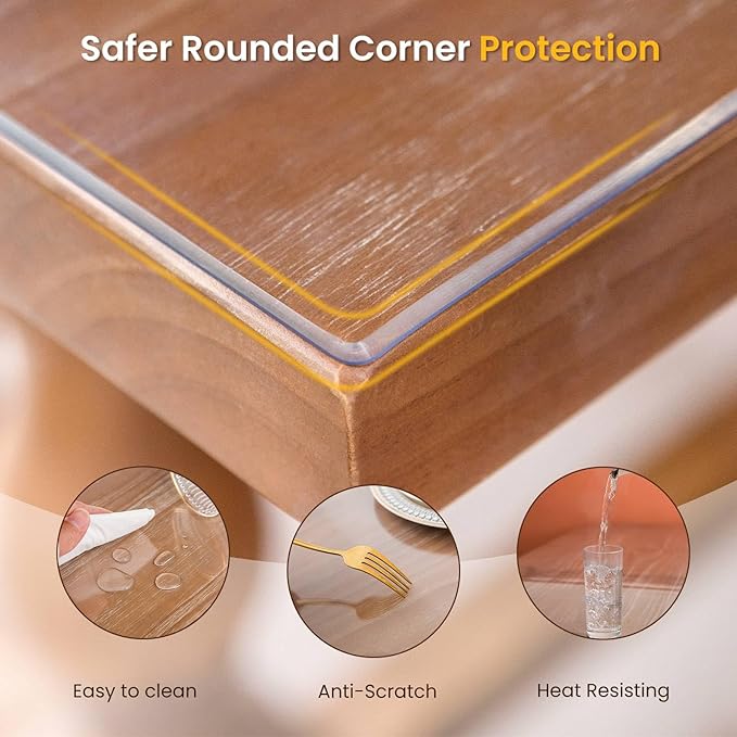 Whirltique Clear Table Cover Protector, 44 x 78 Inch Table Protector for Dining Room Table, 1.5mm Thick Clear Plastic Table Cover, Table Pad Mat for Kitchen, Writing Desk Pad for Desktop