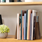 Luxdecor Walnut Book Ends Hold Heavy Books-7x6x5in Wood Bookends for Office Desk Non Skid, Decorative Walnut Bookend 2pack, Triangle Style