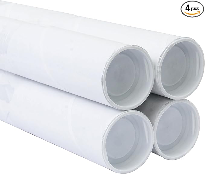 MagicWater Supply Mailing Tube - 1.5 in x 18 in - White - 4 Pack - for Shipping and Storage of Posters, Arts, Crafts, and Documents