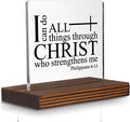 Philippians 4:13 Desk Sign, Christian Bible Verse Decor I Can Do All Things Through Christ Gift for Women Men, Inspirational Faith Plaque for Office, Birthday, Baptism, Retirement, Christmas PA132
