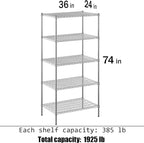 Regal Altair 24" Deep x 36" Wide x 74" Height Wire Shelving Kit | 5-Tier | NSF Commercial Storage Rack Unit