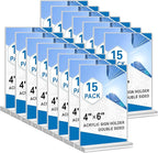 Acrylic Sign Holder 4x6, 15 Pack Clear Double Sided Menu Vertical Display Stand, Desktop Paper Holder Suitable for Restaurants, Office, Store, Show Fair