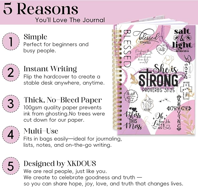 XKDOUS Hardcover Spiral Notebook with Tabs and Bible Tracker, College Ruled Notebook Journal, Church Notes Journal for Women, Bible Journal, Blank Notebooks for Work School Note taking, Purple