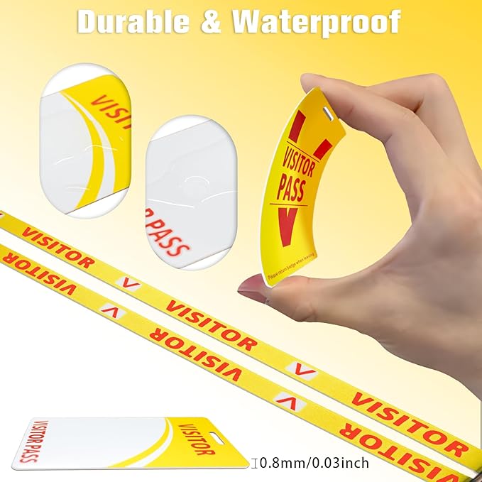 Visitor Badge Lanyards Volunteer Badge Holder with Clips (25 pcs) - Reusable Temporary ID Pass for Office, School, Events PVC Plastic Security Cards for Exhibition Guest by OSTENBIG (Yellow)