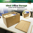 BAMOTTO Lidded Bamboo Storage Bins & Box/Cube/Basket, Home Kitchen and Office Storage Boxes with Handles & Stackable for Organizer Tableware, Crafts, Office Shelf Books, Large, 14.6”x10.2”x9.6”