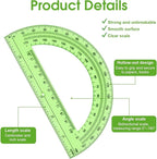 Hoiny 10 Pack Clear Protractor, 6 Inch Plastic Protractors, 180 Degrees Accurate Math Geometry Tools for School, Office, Classroom (Green)
