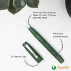 FPR Himalaya V2-Chrome Ultra Flex Nib Pen - Twist-Style Converter Filled Calligraphy Pens for Writing - Fancy Pens for Men & Women - Flex Fountain Pen w/Metal Clip & Cap Ring (Green Ebonite)