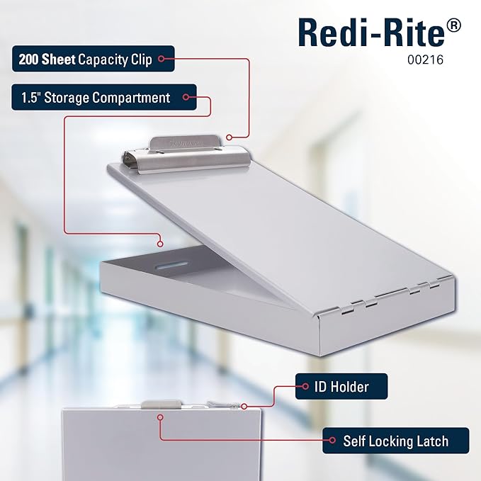 Saunders Metal Clipboard with Storage, Silver Single Layer Nursing Clipboard Folio, Memo Size Paper Organizer, Steel Clip with Self Locking Latch, Form Holder for Office, School & Work - Made in USA