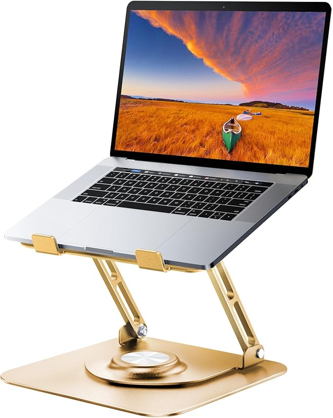 JOYEKY Laptop Stand for Desk, Adjustable Computer Stand with 360° Rotating Base, Ergonomic Laptop Riser for Collaborative Work, Foldable & Portable Laptop Stand, fits for All 10-16" Laptops