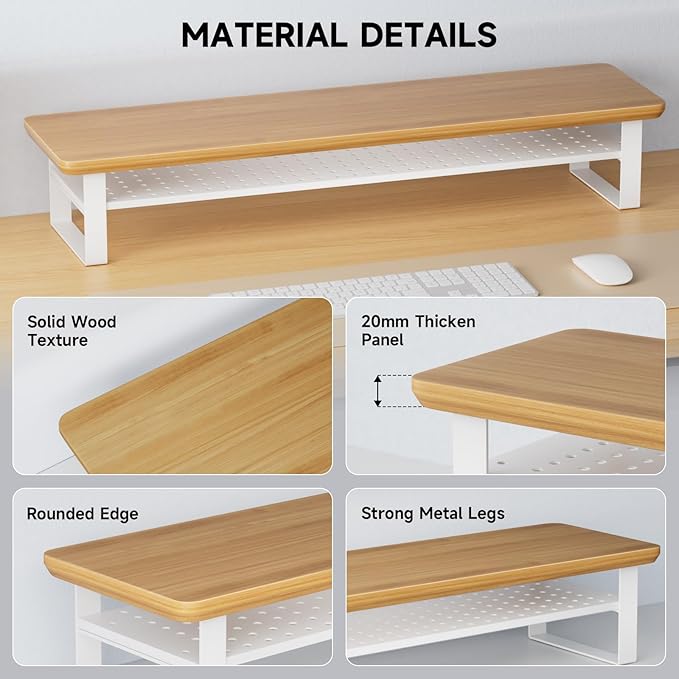 NestNeat Dual Monitor Stand, 35.4 Inch Monitor Stand Riser for 2 Monitors, 2 Tiers Wood Desk Shelf with Storage, Desktop Organizer Stand for Computer, Laptop, Printer, TV (Cherry Wood, 35.4in)