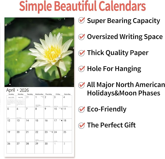 2026 Wall Calendar,Calendar 2026, November 2025 - December 2026, Wall Calendar Zen, 12" x 24" Opened,Full Page Months Thick & Sturdy Paper for Calendar Organizing & Planning
