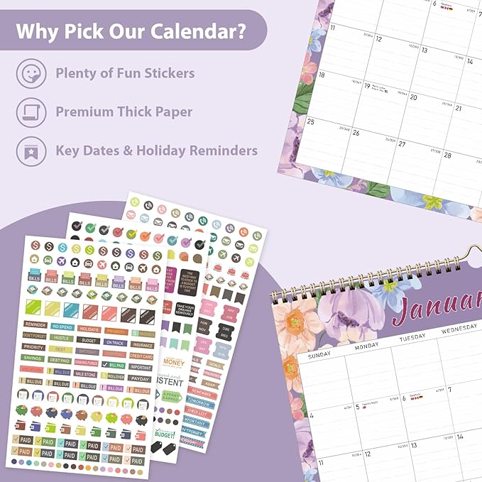 2026 Wall Calendar, Monthly Wall Calendars, Jan 2026 - Jun 2027, Desk Planner (8.5" x 11"), Hanging for Home, School, Office Supplies