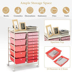 GLACER 15 Drawers Rolling Cart, Storage Cart with w/Removable Drawers & Steel Frame, Multipurpose Organizer Cart w/Sleek Handle, Utility Cart on Lockable Wheels for Home, School, Office (Pink)