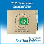 2026 Year Labels, Doctor Stuff 2026 Chart Stickers, Green Color Coded, Col'R'Tab/Tabbies Style, USA Made Year Stickers for End Tab File Folders, 500/Roll, 1 Roll, 3/4" x 1-1/2"