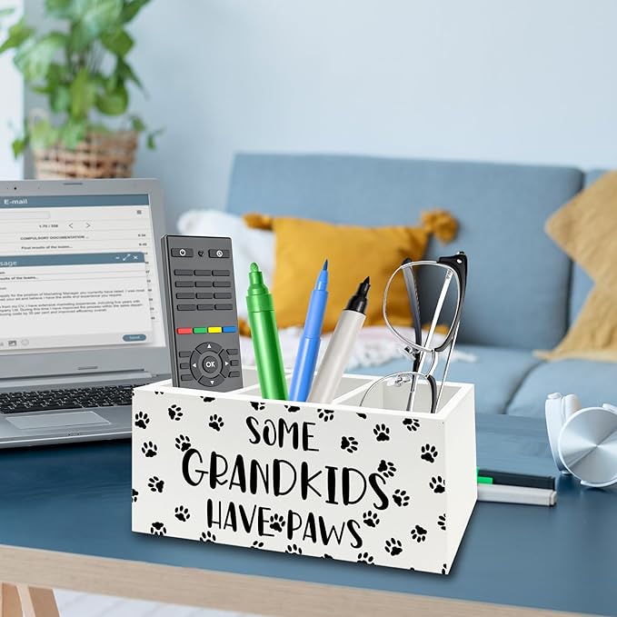 QZQE Dog Grandparents Gifts Pen Pencil Holder Organizer for Desk, Some Grandkids Have Paws Wooden Box Signs Decorations for Home Office Desk Tabletop, Dog Grandma Grandpa Gifts
